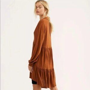Free People Tiered Swing Knit Tunic Dress In Cognac, M